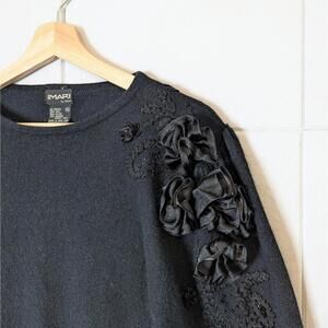 Vintage 80s silk & angora knit sweater with rosette shoulders